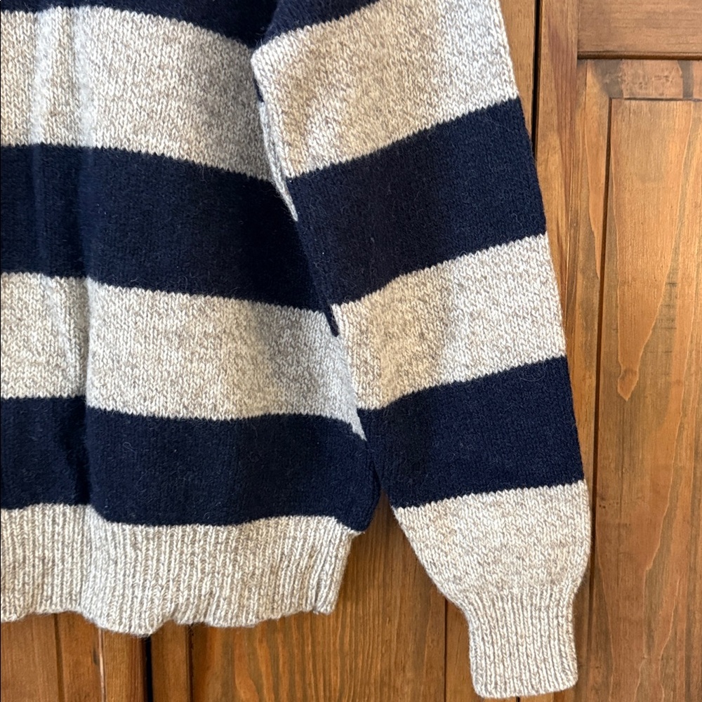L.L. Bean True Vintage 80’s Ragg Wool Rugby Stripe Sweater Tan Navy Men’s XL - Picture 12 of 13